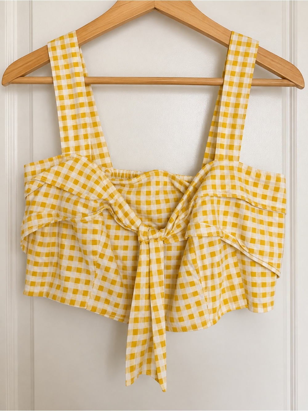 Zara Yellow Gingham Tie-Front Top